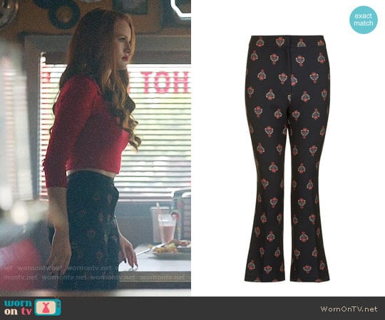 Topshop Tile Print Kick Flare Trousers  worn by Cheryl Blossom (Madelaine Petsch) on Riverdale