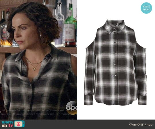 Topshop Check Cold Shoulder Shirt worn by Regina Mills (Lana Parrilla) on Once Upon A Time