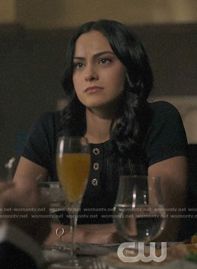 Veronica's navy buttoned top on Riverdale