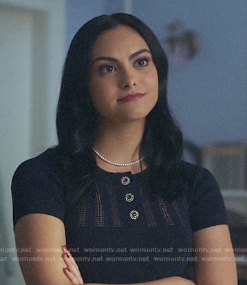 Veronica’s navy buttoned top on Riverdale