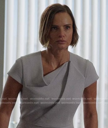 Victoria's grey folded detail dress on Once Upon a Time