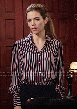 Victoria’s navy and red striped blouse on The Young and the Restless