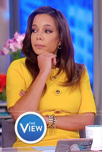 Sunny’s yellow gold embellished button dress on The View