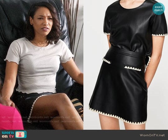 Zara Contrasting Faux Leather Mini Skirt worn by Iris West on Supergirl