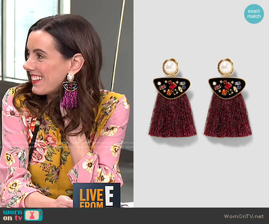 Faux Pearl Earrings with Fringe worn by Melanie Bromley on E! News