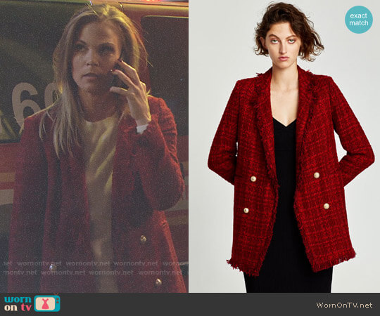 Zara Frayed Jacket with Embellished Buttons worn by Phyllis Newman (Gina Tognoni) on The Young and the Restless