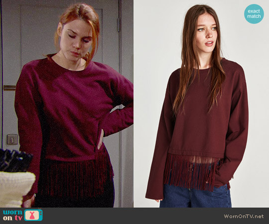 Zara Fringed Sweatshirt worn by Sally Spectra (Courtney Hope) on The Bold and the Beautiful