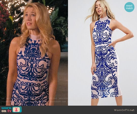 ASOS All Over Flocked Bodycon Midi Dress worn by Petra Solano (Yael Grobglas) on Jane the Virgin