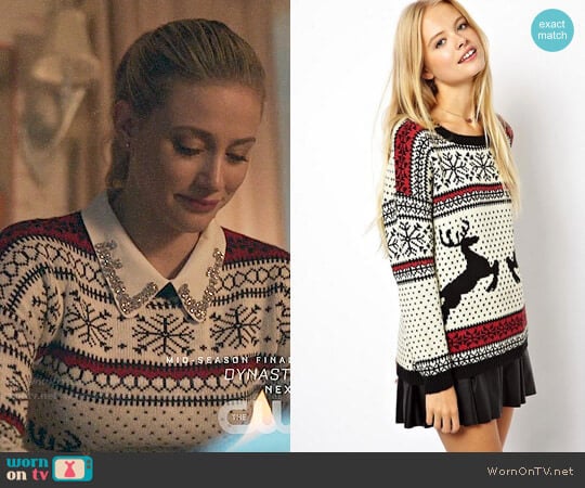 ASOS Christmas Sweater in Reindeer Fairisle worn by Betty Cooper (Lili Reinhart) on Riverdale