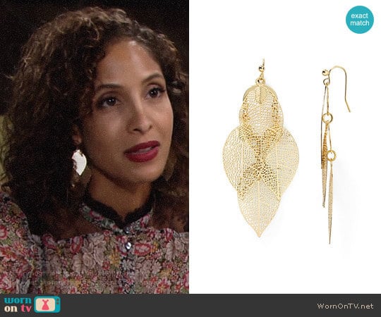 Aqua Calliope Leaf Drop Earrings worn by Lily Winters (Christel Khalil) on The Young and the Restless