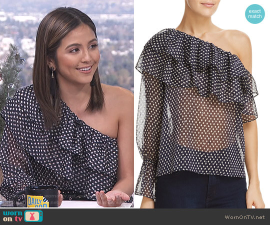 Metallic One-Shoulder Dot-Print Top by Aqua worn by Erin Lim on E! News