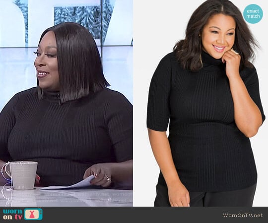 Elbow Sleeve Solid Rib Knit Turtleneck by Ashley Stewart worn by Loni Love on The Real