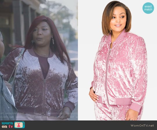 Crushed Velvet Bomber Jacket by Ashley Stewart worn by Carlotta Brown (Queen Latifah) on Star