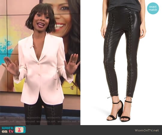 Lace-Up Faux Leather Pants by BlankNYC worn by Zuri Hall on E! News