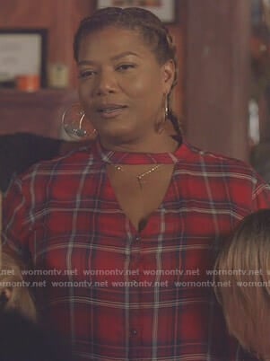 Carlotta's red plaid choker neck shirt on Star