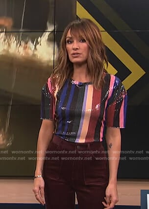 Catt’s multicolored sequin top on E! News