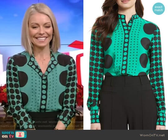 Print Silk Blouse by Diane von Furstenberg worn by Kelly Ripa on Live with Kelly and Mark