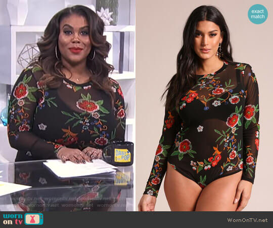 Floral Mesh Bodysuit by Deb Shops worn by Nina Parker on E! News