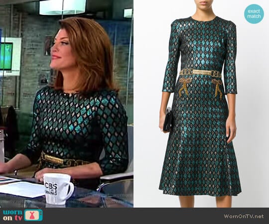 Abito Herlequin Print Dress by Dolce & Gabbana worn by Norah O'Donnell on CBS Mornings