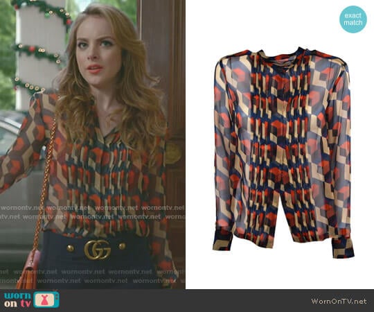 Printed Silk Blouse by Dries Van Noten worn by Fallon Carrington (Elizabeth Gillies) on Dynasty