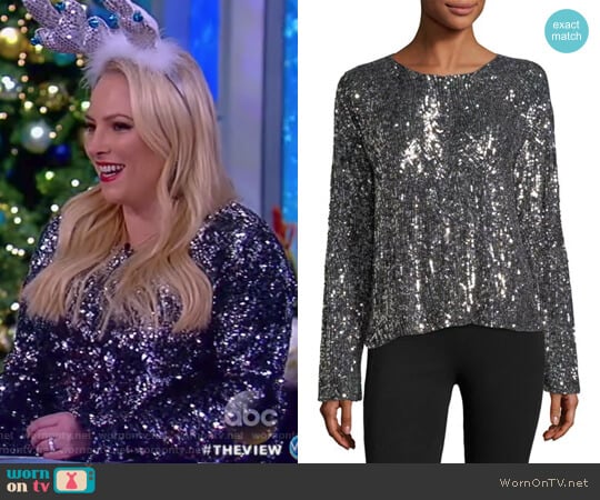 Abilene Crewneck Long-Sleeve Chrome Sequin Top by Equipment worn by Meghan McCain on The View