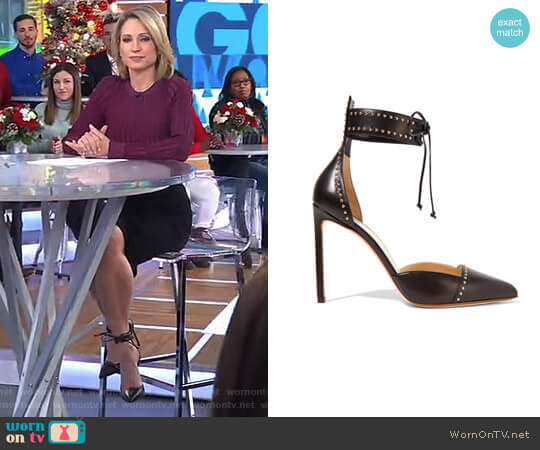 Studded leather pumps by Francesco Russo worn by Amy Robach  on Good Morning America