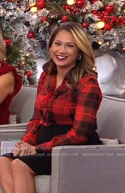 Ginger’s red plaid ruffled blouse on Good Morning America