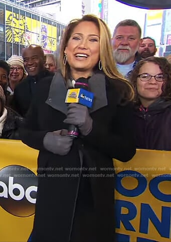 Ginger's black and grey maternity coat on Good Morning America