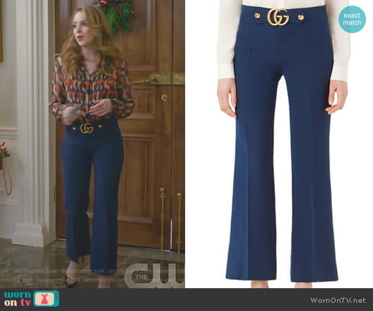 GG-Detail Wool & Silk Flare Pants by Gucci worn by Fallon Carrington (Elizabeth Gillies) on Dynasty