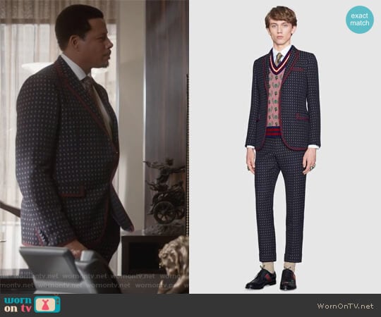 Monaco geometric pattern wool suit by Gucci worn by Lucious Lyon (Terrence Howard) on Empire