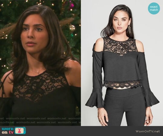  Luella Lace Cold Shoulder Top by Guess worn by Gabi Hernandez (Camila Banus) on Days of our Lives