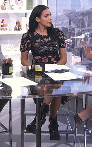 Julissa Bermudez’s black floral lace inset dress on E! News Daily Pop