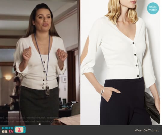 Volume Twist Sleeve Cardigan by Karen Millen worn by Valentina Barella (Lea Michele) on The Mayor