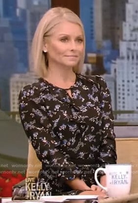 Kelly's black floral keyhole dress on Live with Kelly and Ryan