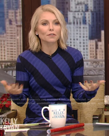 Kelly's blue and black striped ribbed dress on Live with Kelly and Ryan