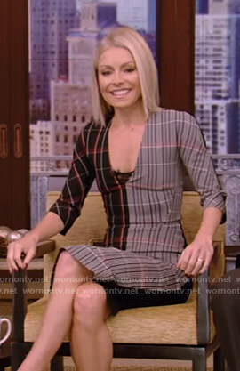 Kelly’s checked v-neck dress on Live with Kelly and Ryan