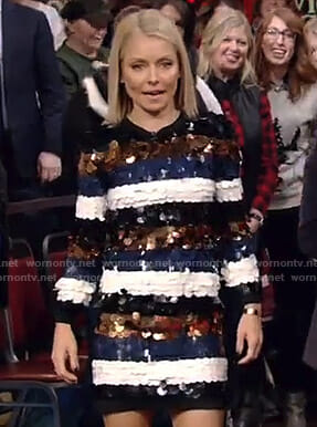 Kelly's striped sequin mini dress on Live with Kelly and Ryan