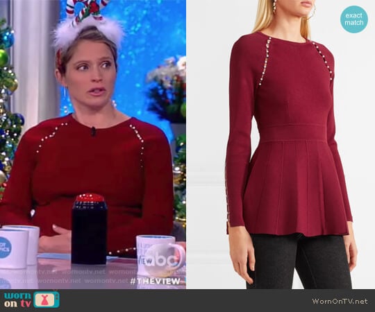 Faux pearl-embellished stretch-knit top by Lela Rose worn by Sara Haines on The View