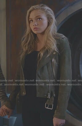 Lauren's green suede moto jacket on The Gifted