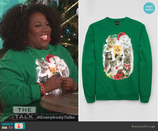 Long Sleeve Cat Fleece With Bells Fleece Sweatshirt by Fifth Sun worn by Sheryl Underwood on The Talk