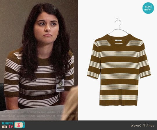 Madewell Ribbed Sweater Top in Bennett Stripe worn by Sabrina Pemberton (Sofia Black D'Elia) on The Mick