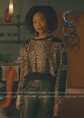 Monica's leopard and leather panel top on Dynasty