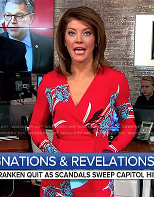 Norah’s red floral jumpsuit on CBS This Morning