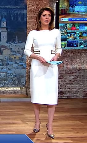 Norah’s white grommet waist dress on CBS This Morning