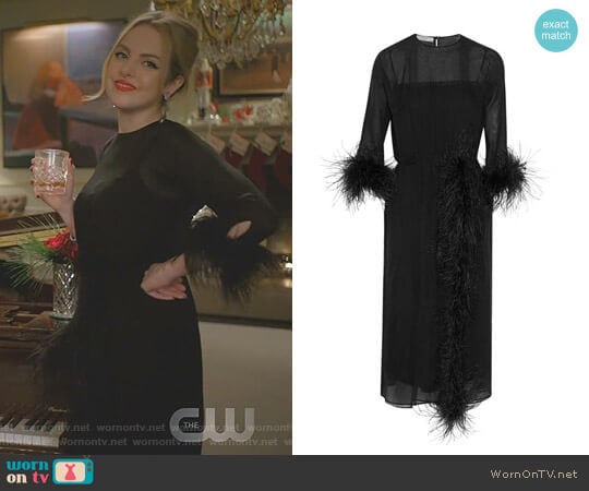 Feather Trimmed Midi Dress by Prada worn by Fallon Carrington (Elizabeth Gillies) on Dynasty