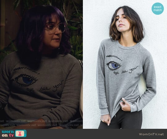 Embroidery Eye Sweatshirt by Rag Doll Los Angeles worn by Gert Yorkes (Ariela Barer) on Marvels Runaways