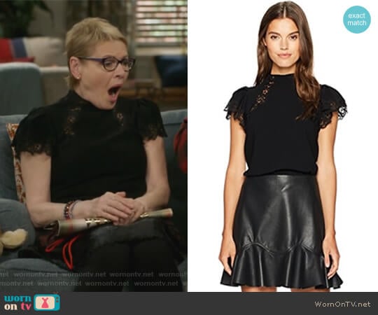 Shortsleeve Crepe Lace Top by Rebecca Taylor worn by Joan Short (Dianne Wiest) on Life in Pieces