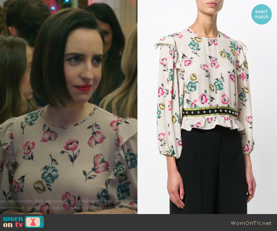 Ruffled Floral Blouse by Red Valentino worn by Jennifer Short (Zoe Lister-Jones) on Life in Pieces