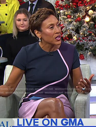 Robin’s purple and pink colorblock dress on Good Morning America