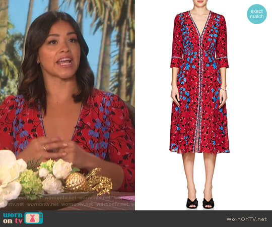 Eve Floral Silk Midi-Dress by Saloni worn by Gina Rodriguez on The Talk